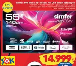 SİMFER 55SFSW6M 140 EKRAN 55 İNÇ WEBOS 4K UHD SMART TELEVİZYON AKILLI TV